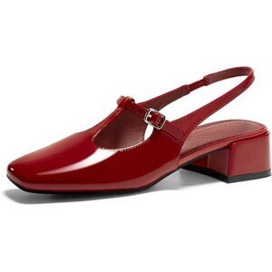 Womens mary jane low heel pumps t strap slingback closed toe dress shoes